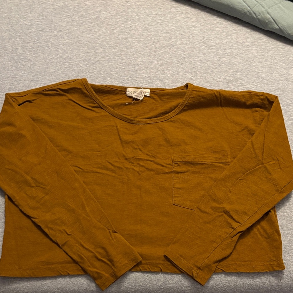 Forever 21 Cropped Long-Sleeve Pocket Tee - Mustard